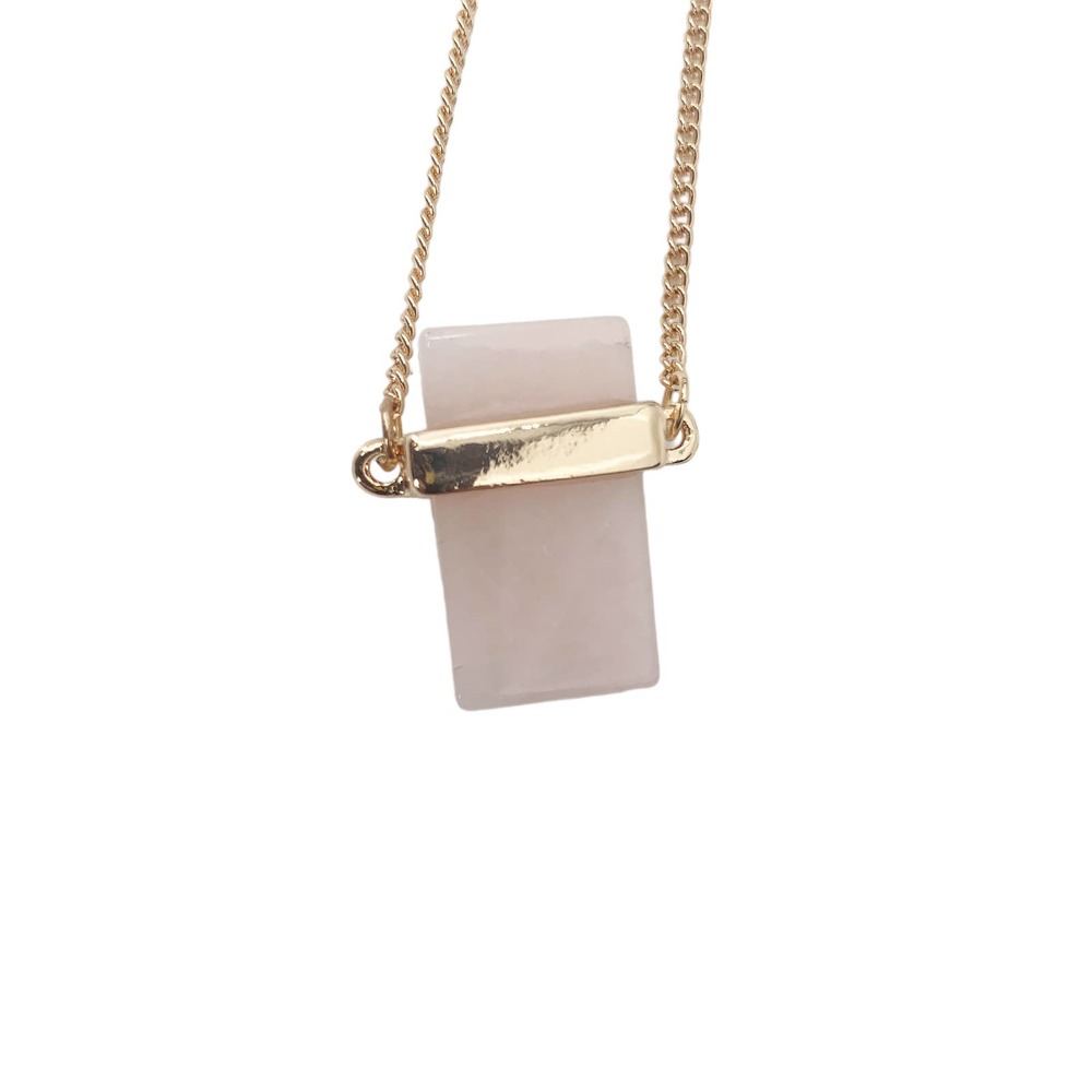 Rose Quartz Gemstone Necklace Pink Stone Gold Tone Tourmaline Natural NEW - Picture 4 of 5